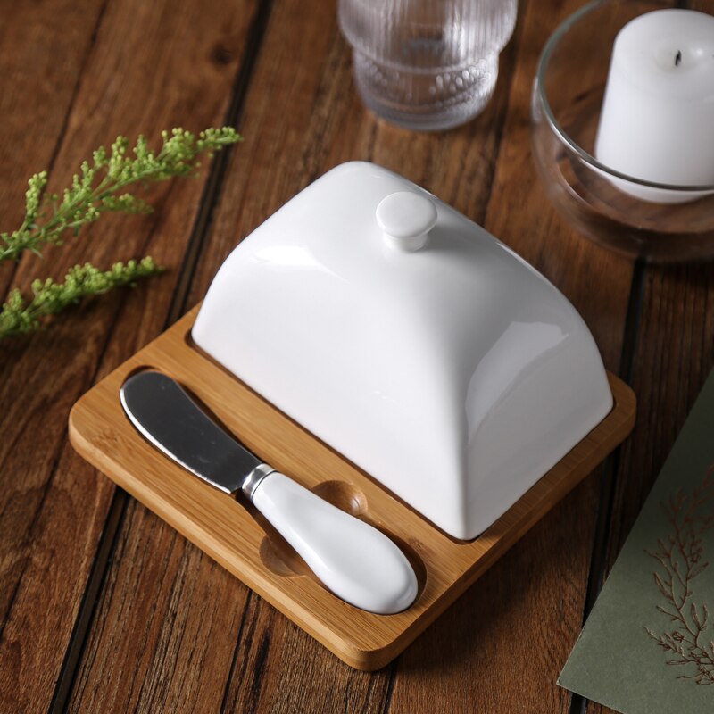 Bamboo/Ceramic Butter Dish With Lid Set