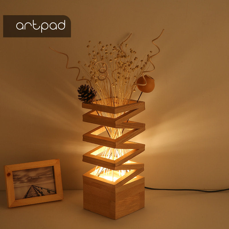 7W Led Lamp Night Light 3 Color Temperature Wooden Vase LED Desk Lamp For Flower Arrangement for Bedroom Bedside Living Room